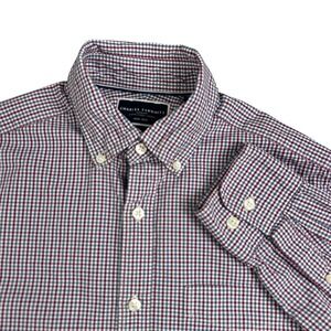 Charles Tyrwhitt Non Iron Slim Fit Micro Check Red Blue Men's Small Casual Shirt